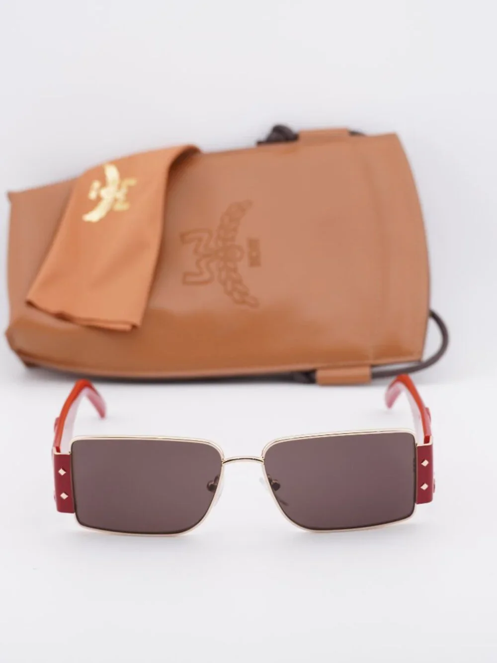 MCM MW0012 32E Rectangle Sunglasses – Pale Gold/Red / Mauve